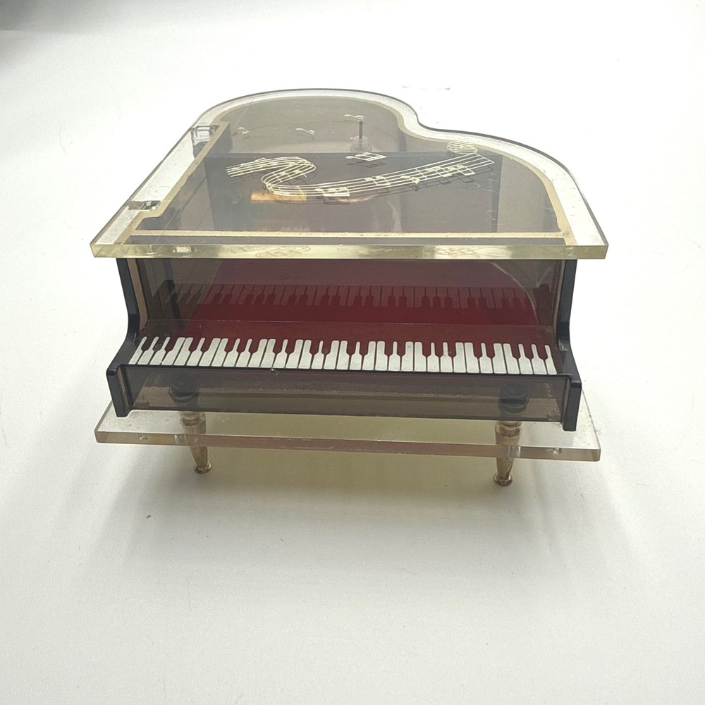 Vintage Sankyo Baby Grand Piano Music Box Acrylic Red Velvet Plays Love Story
